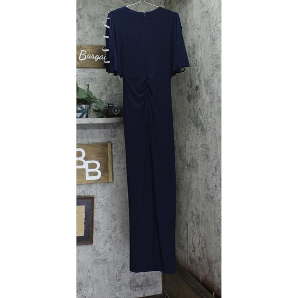 NWT MSK V-Neck Rhinestone Ladder Trim Side Slit Evening Gown Dress Navy Blue S - Picture 5 of 11